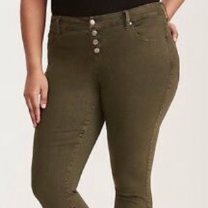 Torrid Cropped Jeans Olive Button Fly
